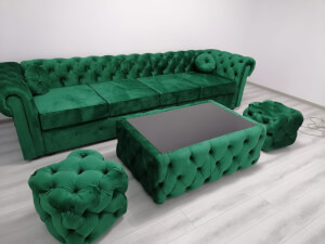 Set canapea model CHESTERFIELD cu 2 tabureți și măsuță - imaginea 14
