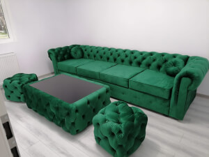 Set canapea model CHESTERFIELD cu 2 tabureți și măsuță - imaginea 17