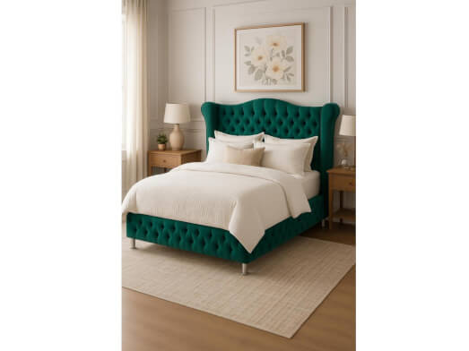 Pat tapițat verde smarald cu somieră rabatabilă - model GLAMOUR