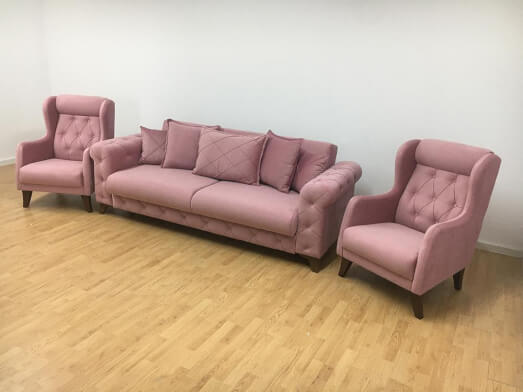 Set canapea extensibilă cu 2 fotolii roz - model RIVA