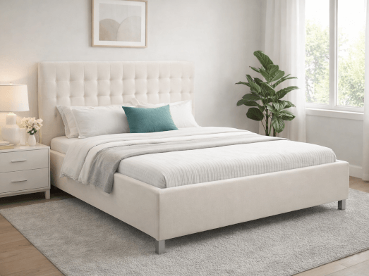 Pat tapițat cu somiera rabatabilă, tapițerie albă - model IRIS