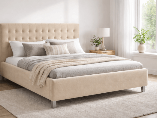 Pat tapițat cu somiera rabatabilă, tapițerie crem - model IRIS