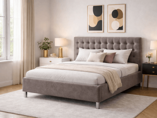 Pat tapițat cu somiera rabatabilă, tapițerie flamingo - model IRIS