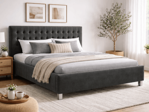 Pat tapițat cu somiera rabatabilă, tapițerie gri - model IRIS