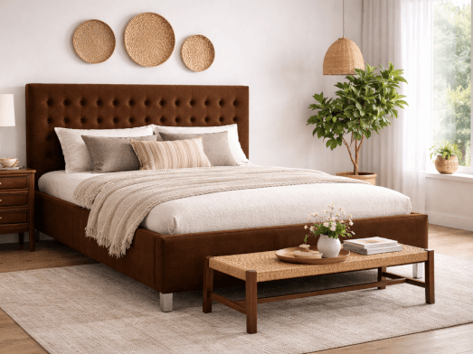 Pat tapițat cu somiera rabatabilă, tapițerie maro - model IRIS