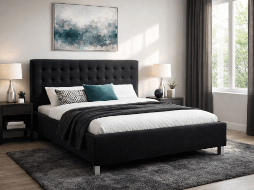 Pat tapițat cu somiera rabatabilă, tapițerie negru - model IRIS