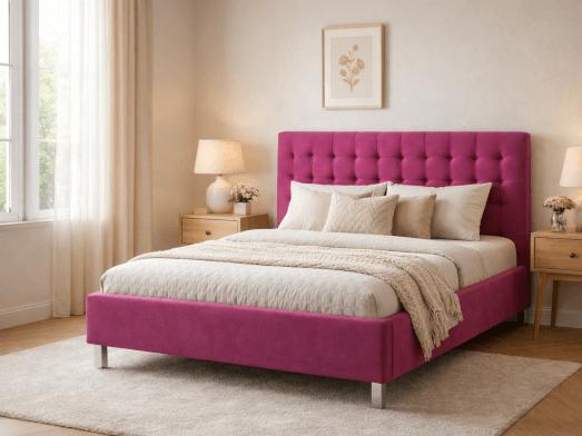 Pat tapițat cu somiera rabatabilă, tapițerie roz &icirc;nchis - model IRIS