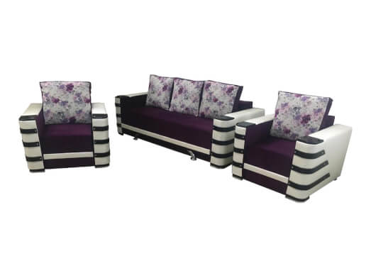 Set canapea extensibilă și fotolii, mov cu alb - model LARA