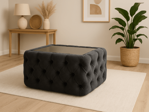 Măsuță de cafea tapițată, negru - model Chesterfield