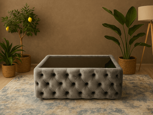 Măsuță tapițată 120 x 70 cm, gri - model Chesterfield