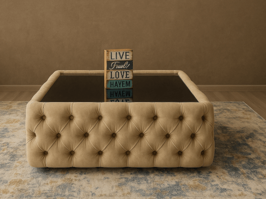 Măsuță tapițată elegantă pentru living, crem - model Chesterfield