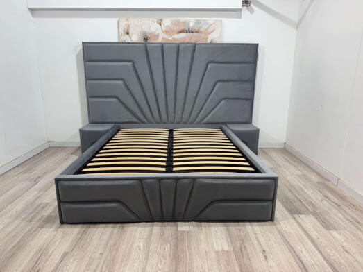 Pat matrimonial tapitat EVANTAI cu 2 noptiere, design modern, gri &ndash; model EVANTAI