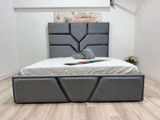 Pat tapițat 180 x 200 cm cu ladă depozitare, gri - model LYNE