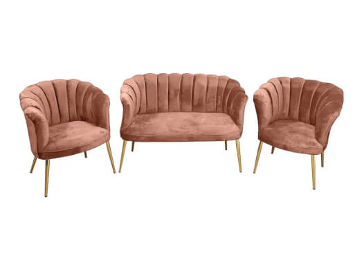 Set canapea cu 2 fotolii, tip scoică, roz pudră - model DE LUXE