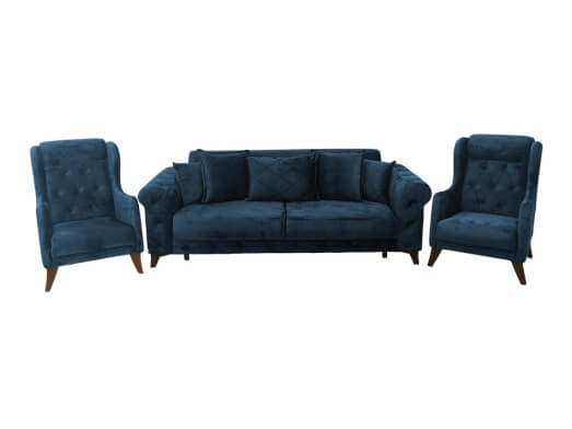Set canapea extensibilă cu 2 fotolii, albastru - model RIVA
