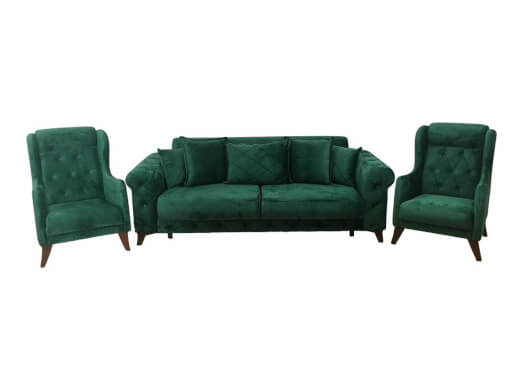 Set canapea extensibilă cu 2 fotolii,  verde - model RIVA