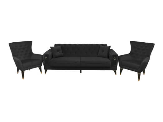 Set canapea 3 locuri cu 2 fotolii, negru - model LIZBON