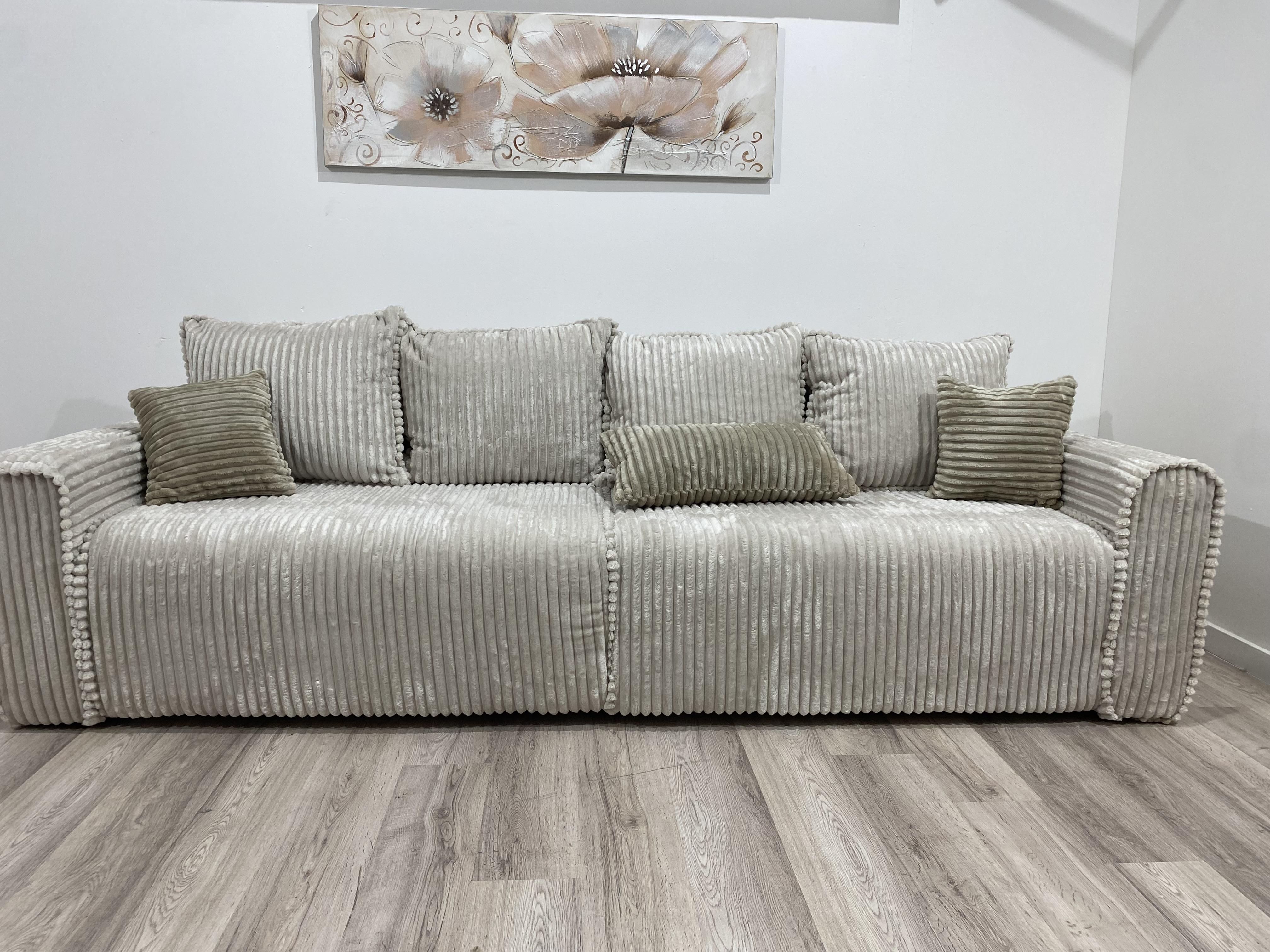 Canapea extensibilă 4 locuri, transformabilă în colțar și pat, crem – MAXY