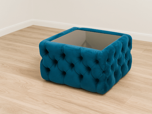 Măsuță tapițată 80 x 60 cm, albastru - model Chesterfield